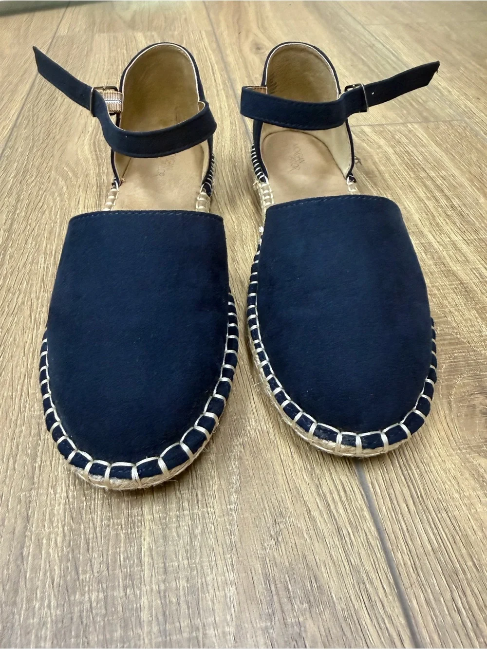 Morgan Taylor “Paulette” Navy Suede Espadrilles with Ankle Strap